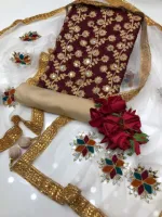Semi-Stitched Georgette Embroidery Three Piece, Up to 52, 5 Colours