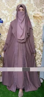 Embroidery Koti Borka with Hijab, Lengths 52 to 56