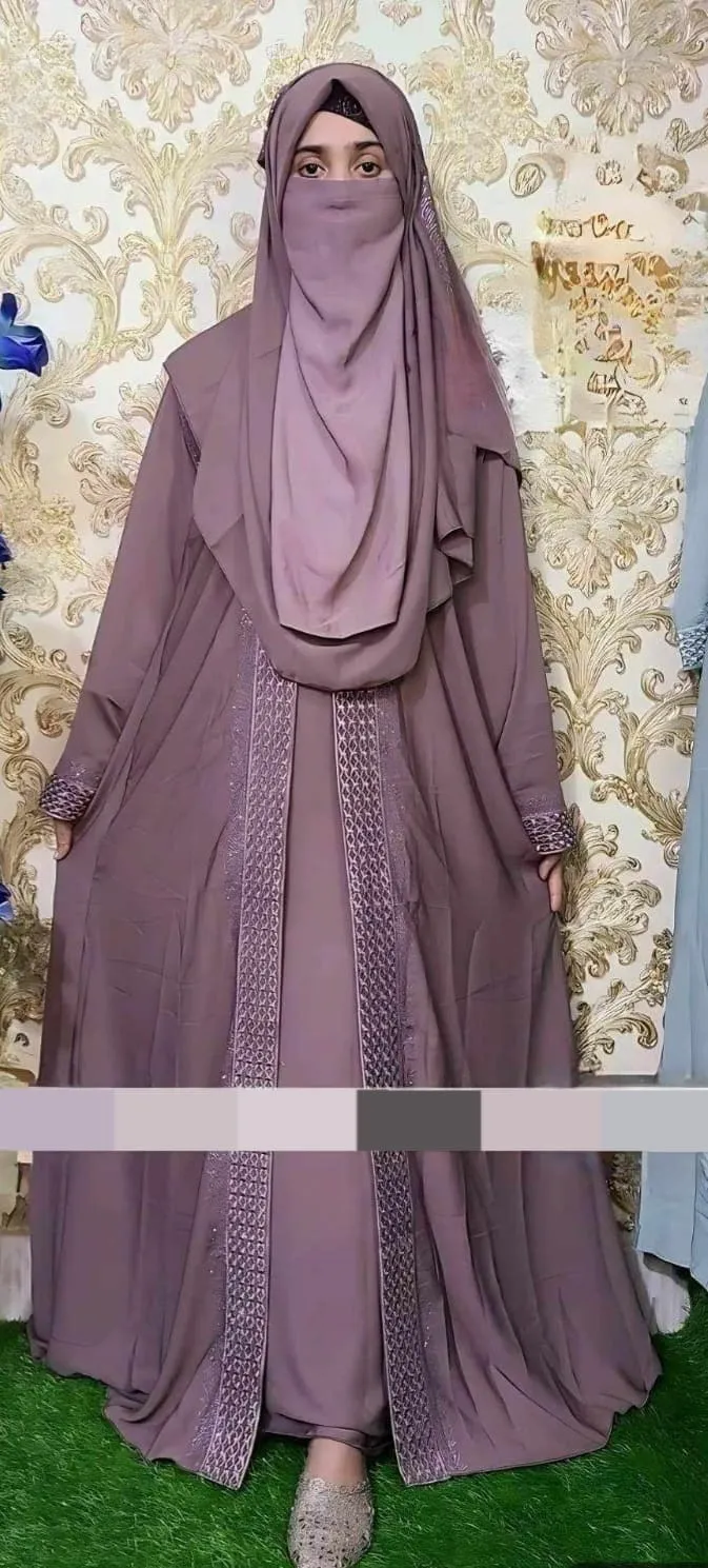 Embroidery Koti Borka with Hijab, Lengths 52 to 56