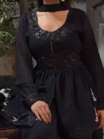 Black Georgette Sequin Three Piece with Tassels and Palazzo