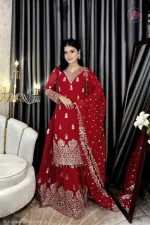 Soft Georgette Eid Party Three Piece with Sequin Work, 45 Inch Long