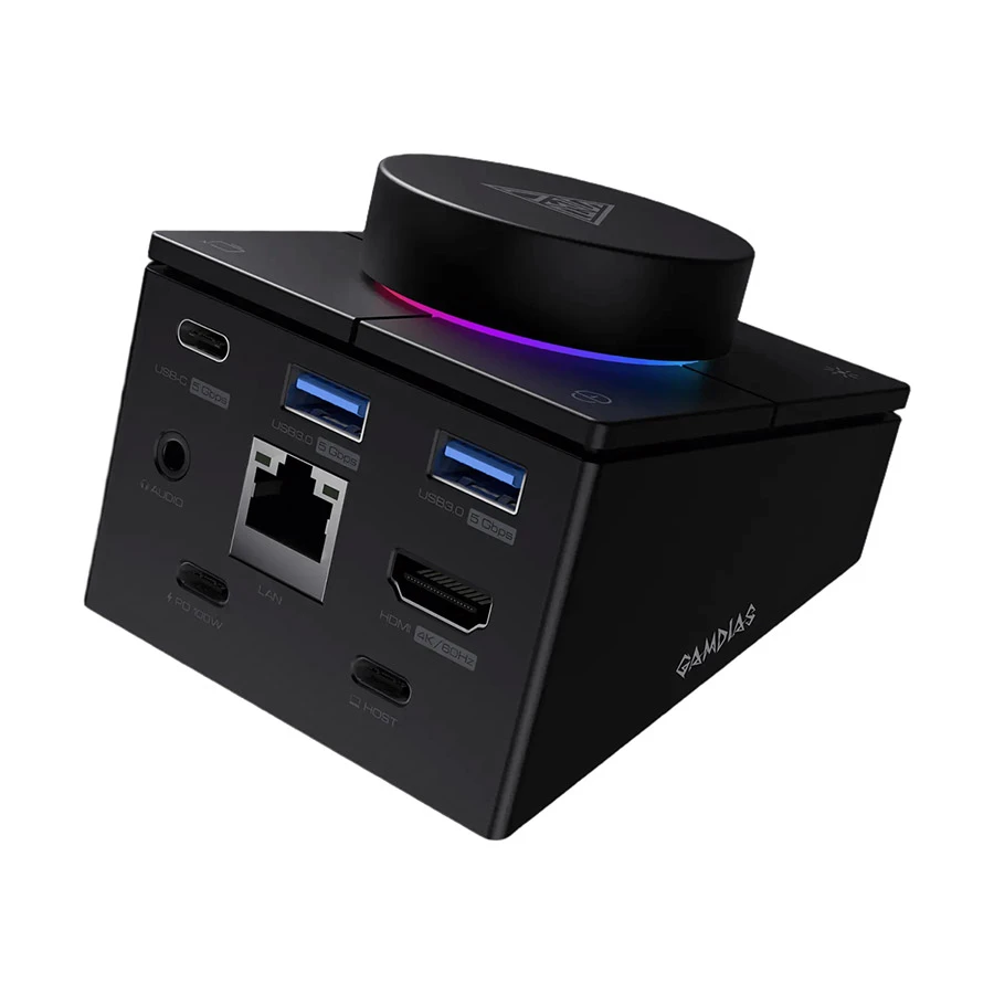 GAMDIAS Mercury P1-1500 USB-C Hub with HDMI, LAN & Card Slots, Black