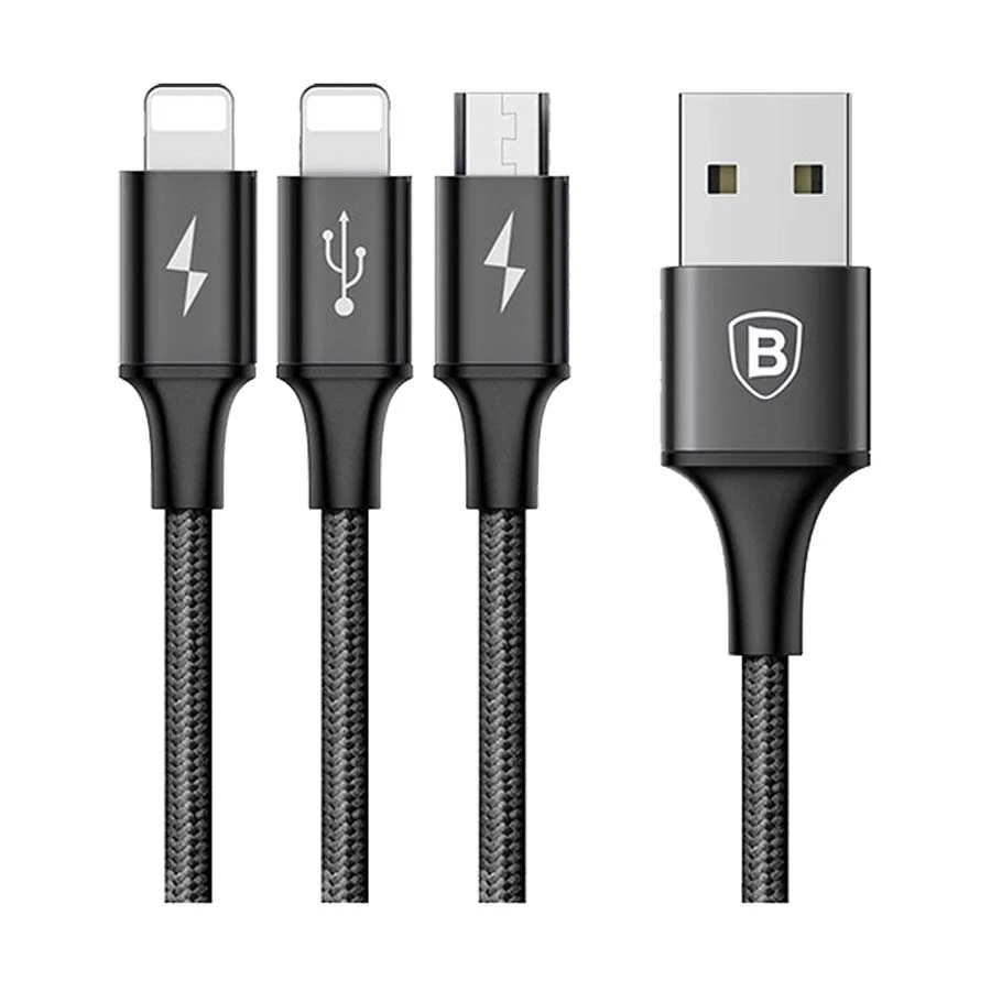 Baseus CAMLL-SU01 Rapid 3-in-1 Micro USB & Dual Lightning Cable Black