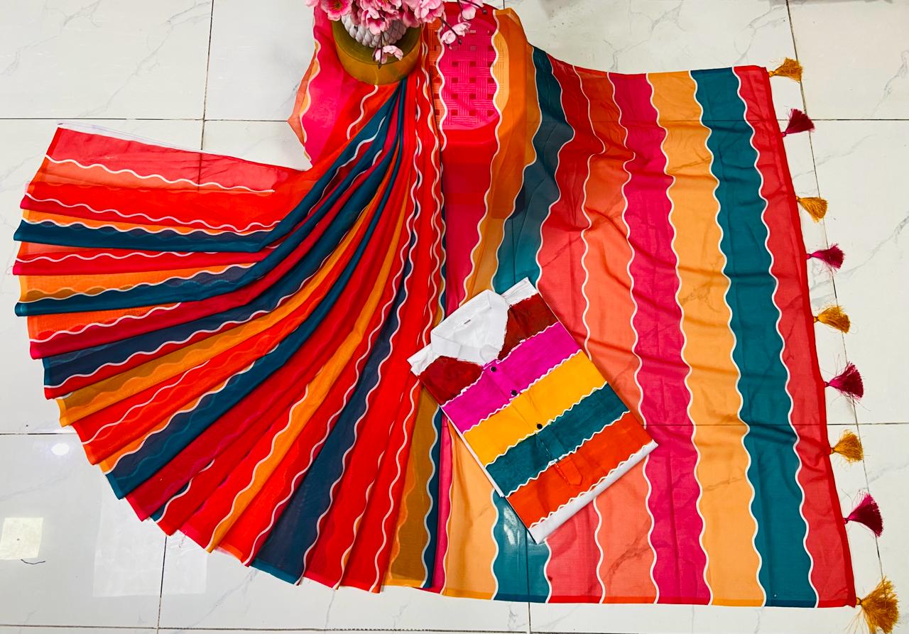 Embroidered Georgette Saree and Hand Print Panjabi Couple Set