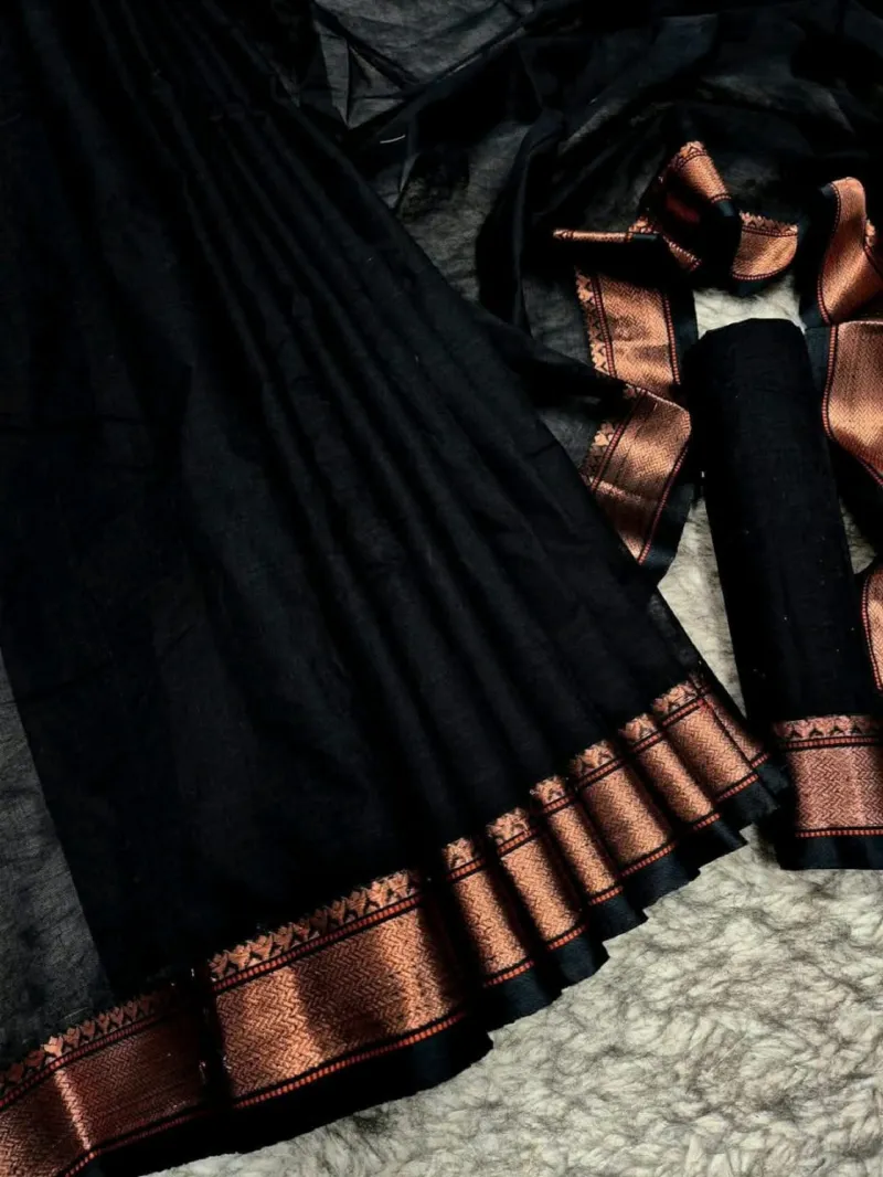 Lightweight Cotton Nokshi Paar Saree with Blouse Piece, 6 Colours