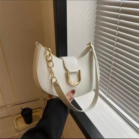 Women's Half Round PU Leather Chain Shoulder Bag with Zipper
