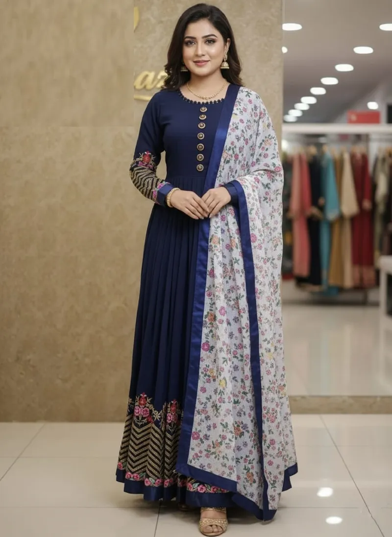 Semi-Stitched Georgette Embroidery Party Dress with Inner