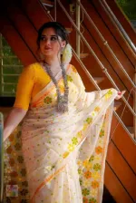Resham Silk Saree with Screen Print and Matching Blouse Piece