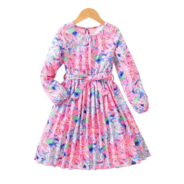 Stylish Flower Gown Elegant Floral Fit Dress for Girls with Belt