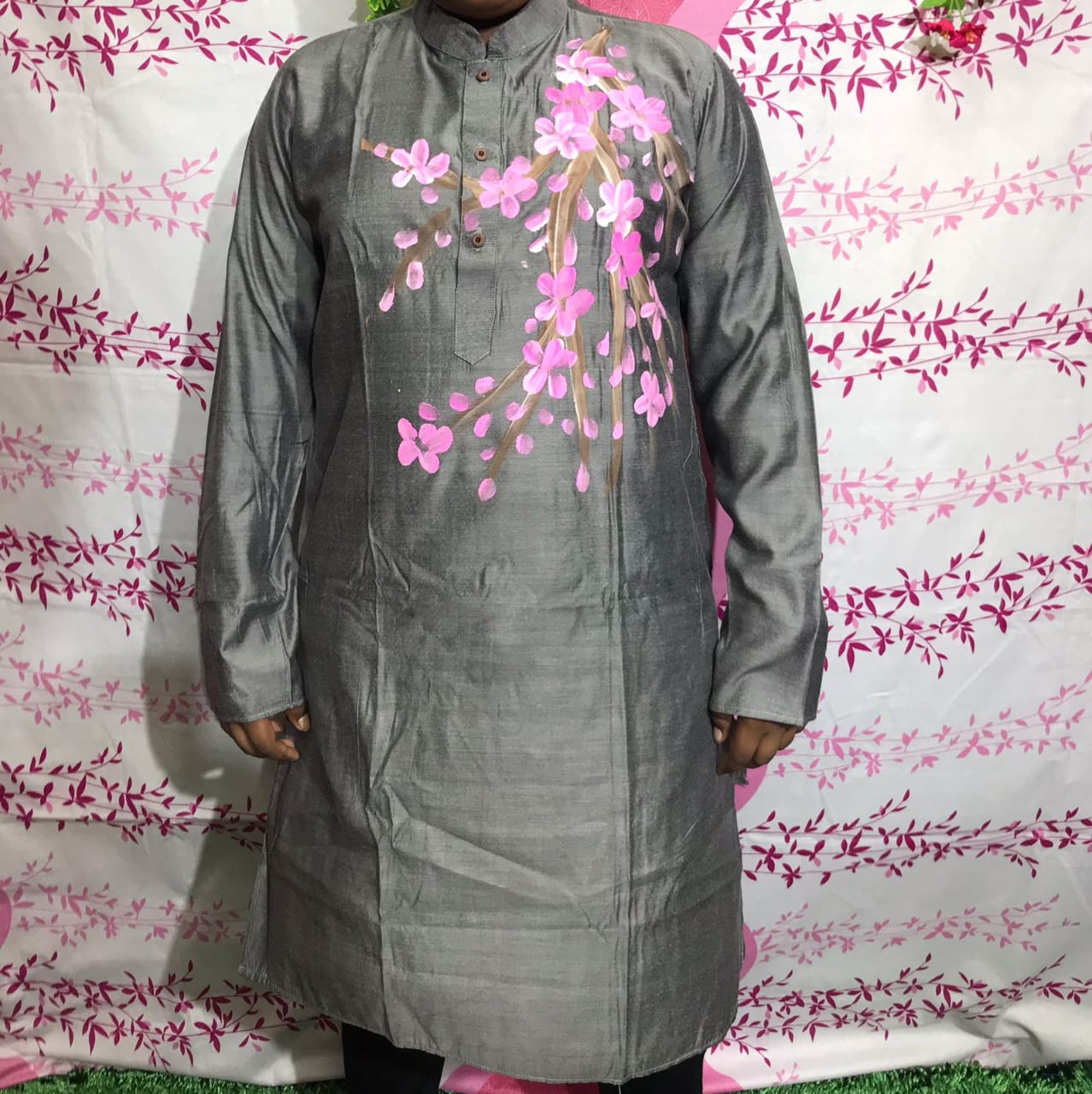 Modern Design Dhupian Silk Panjabi for Men with Hand Print
