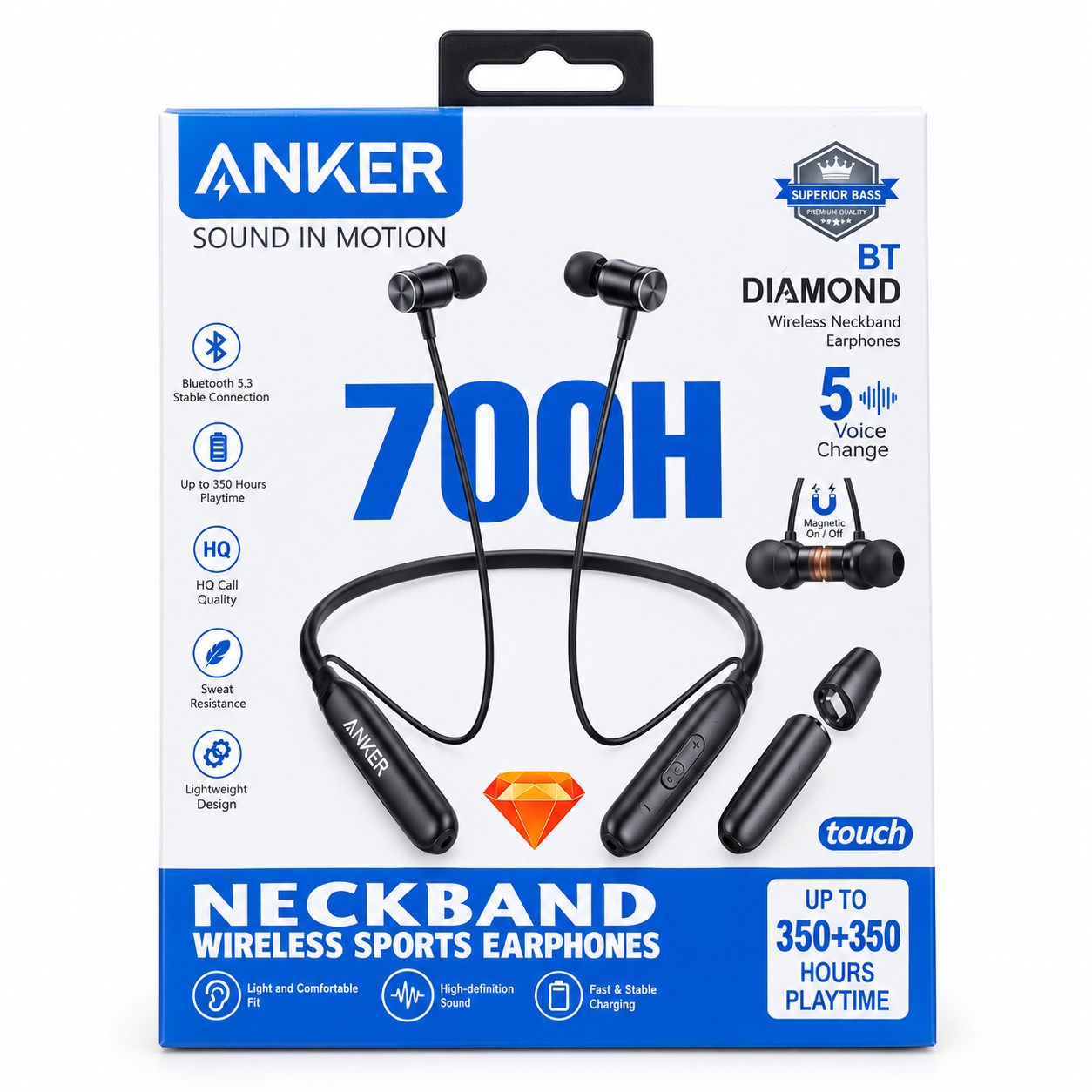ANKER BT Diamond Wireless Neckband Earphones- 700H