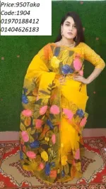 Hand Paint Brush Work Half Silk Saree in 6 Shades