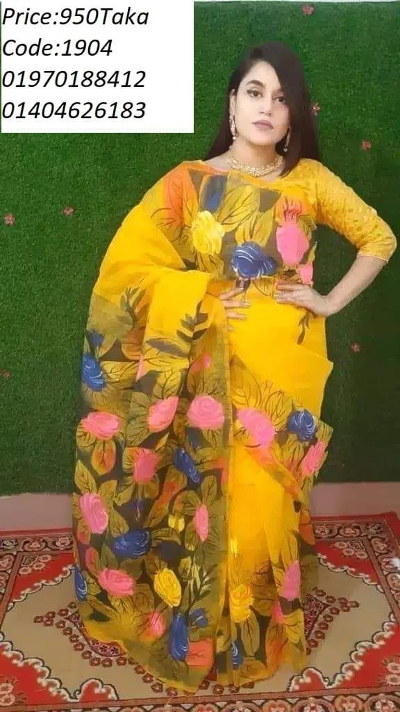 Hand Paint Brush Work Half Silk Saree in 6 Shades