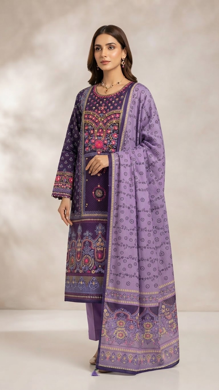 Karchupi Work Unstitched Three Piece with Tassel Orna