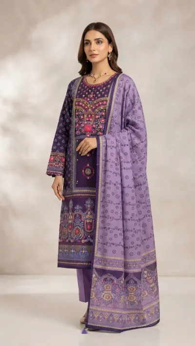 Karchupi Work Unstitched Three Piece with Tassel Orna