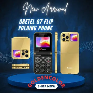 Gretel G7 Flip Folding Phone Dual Display Caseing ( Gold)