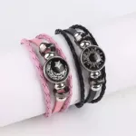 Sun and Moon Couple Bracelet Set, Leather with Metal Finish