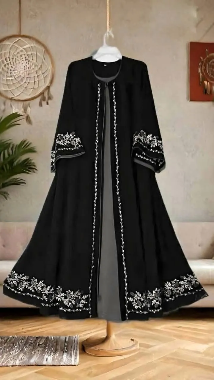 Rose Koti Borka with Embroidery and Attached Koti, Cherry Fabric