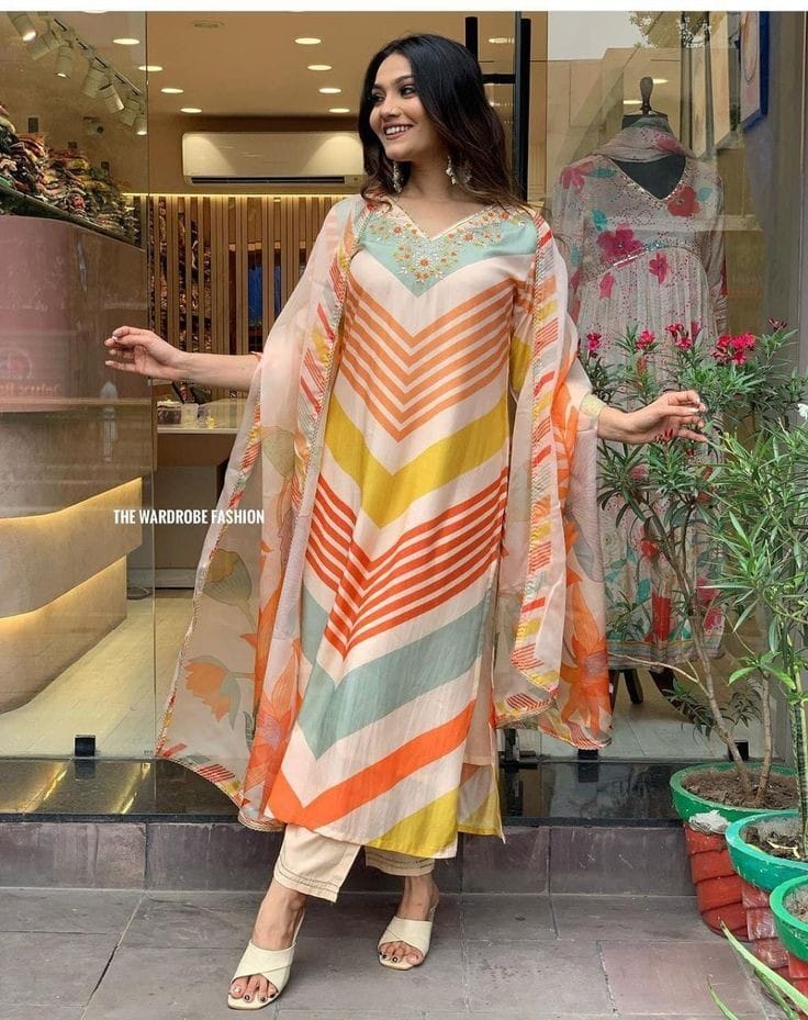 Women's Cotton Three Piece with Butter Silk Salwar, 2 Colours