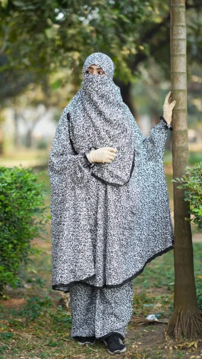 Soft Linen Khimar and Palazzo Set with Elastic Waist