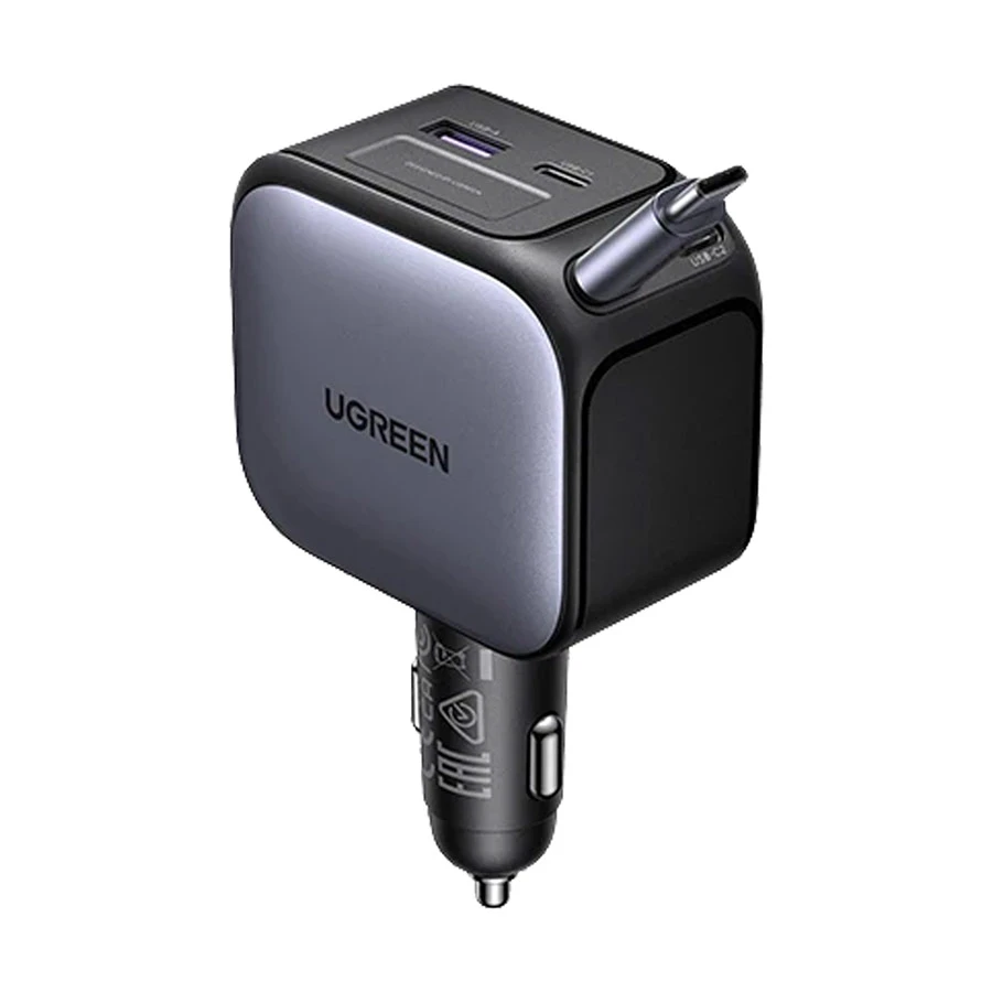 UGREEN EC604 145W USB-A & Dual USB-C Car Charger, Retractable Cable