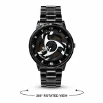 360° Rotating Car Wheel Rim Quartz Watch – Matte Black Metal Sports Wristwatch