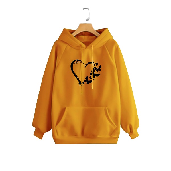 Premium Comfortable (Love Butterflies) Ladies winter hoodie -Yellow