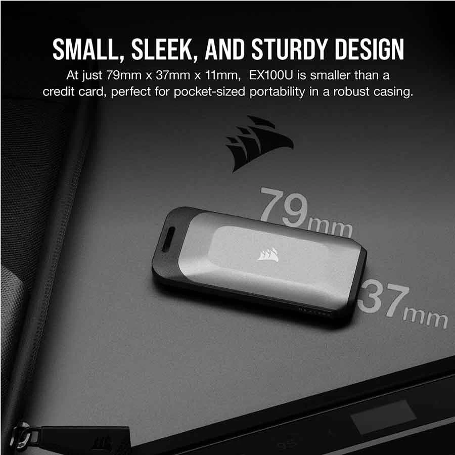 Corsair EX100U 1TB USB 3.2 Gen 2x2 Type-C Black Portable External SSD
