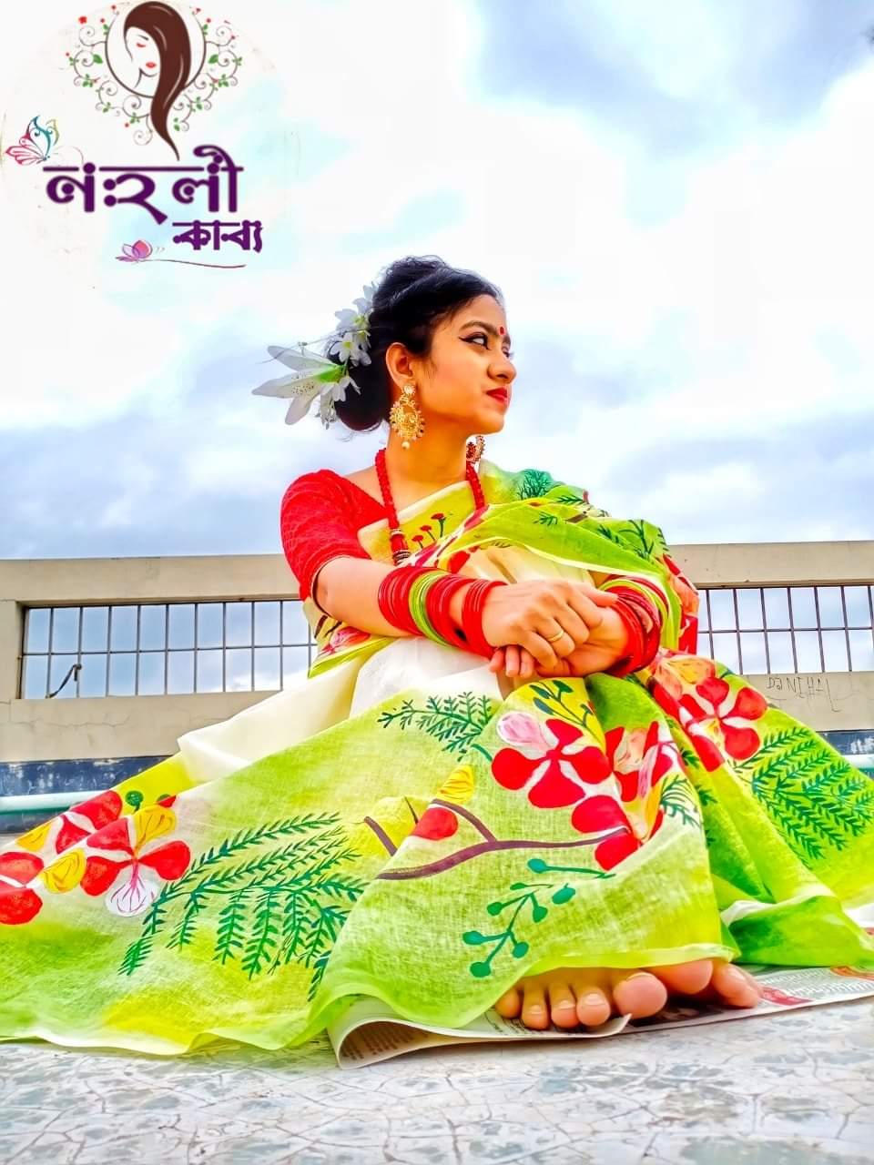Hand Painted Half Silk Saree, 12 Haath Long, 6 Colours