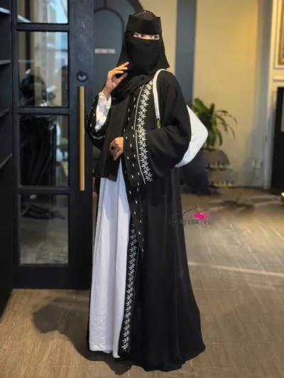 Women's Koti Abaya Borka Set with Embroidery and Hijab, 3 Colours