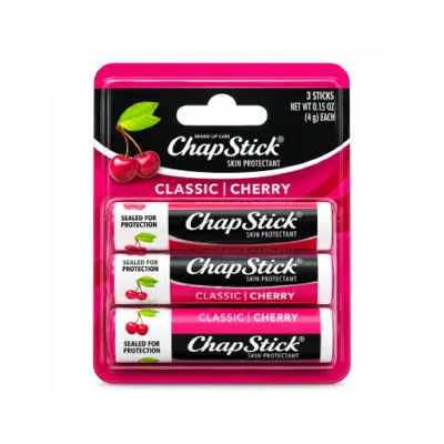 Chap Stick Skin Protectant Lip Balm - Classic Cherry 3 Sticks (USA)
