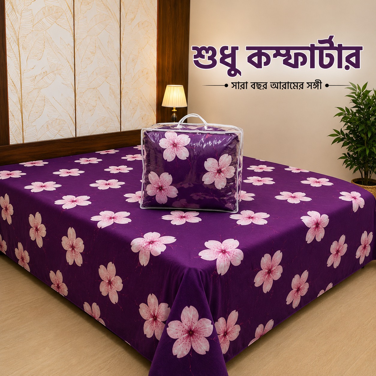Twill Cotton Comforter, 7 x 7.5 Feet, Digital Print