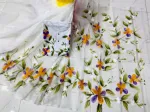 Hand Brush Print Couple Dress, Half Silk Saree and Dhupian Panjabi