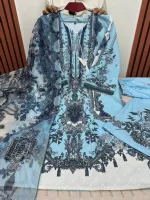 Women's Sequin Embroidery Digital Print Three Piece, 3 Colours