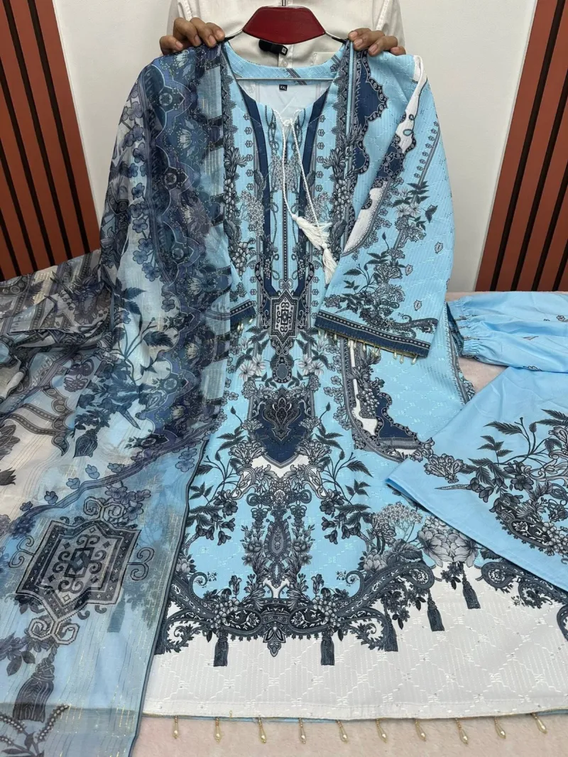 Women's Sequin Embroidery Digital Print Three Piece, 3 Colours