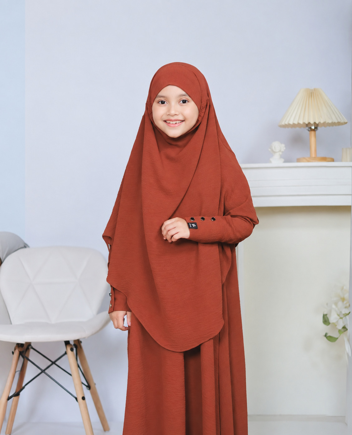 Kids' Button Borka with Hijab, 9 to 15 Years