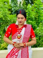 Red Paar White Half Silk Saree, 12.5 Haath, 6 Colours
