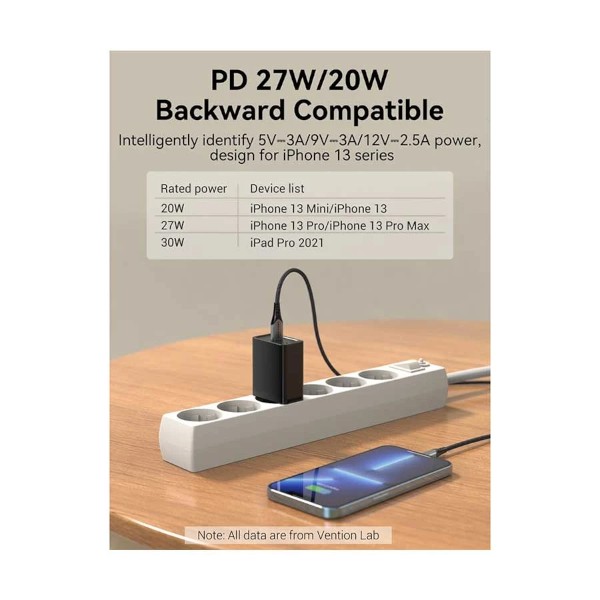 Vention FAIB0-EU 1-Port USB Type-C 30W Black Charger
