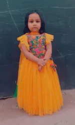 Girls' AC Net Party Lehenga with Aari Work, Ages 1 to 12