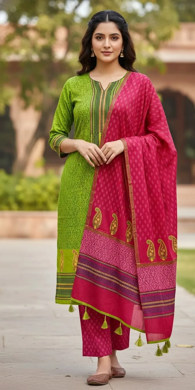Women's Hand Block Three Piece Fabric with Separate Sleeve Piece