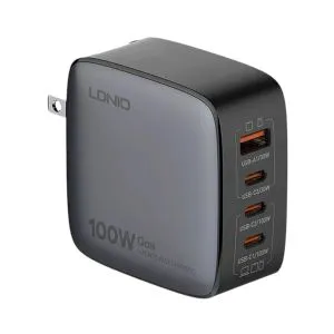 Ldnio Q408 4-Port USB & Tri USB-C 100W GaN Gray/Silver-Black Charger