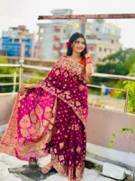 Zari Jamdani Saree with Matching Blouse Piece, 4 Colours