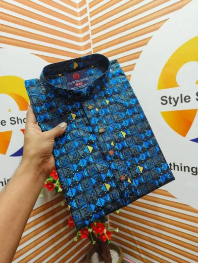 Men's Cotton Print Panjabi with Snap Buttons, Sizes M to XL