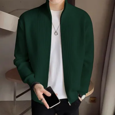 Men's Rib jacket Bottle Green Colour (Full Zipper)