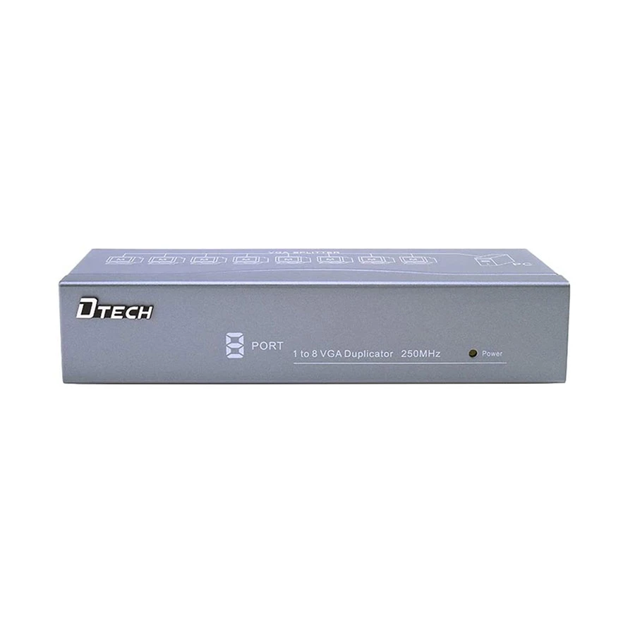 Dtech DT-7258 VGA 1 In 8 Out Splitter with Power Adapter, Gray