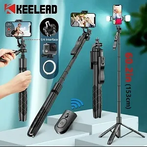 {K-28}Long Video Stand Cum Selfie Stick Tripod with Remote – 360° Rotation Phone Stand with Wireless Remote Con