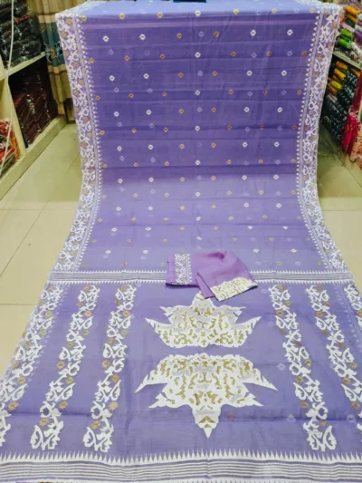 Half Silk Screen Print Saree with Blouse, 6 Colours