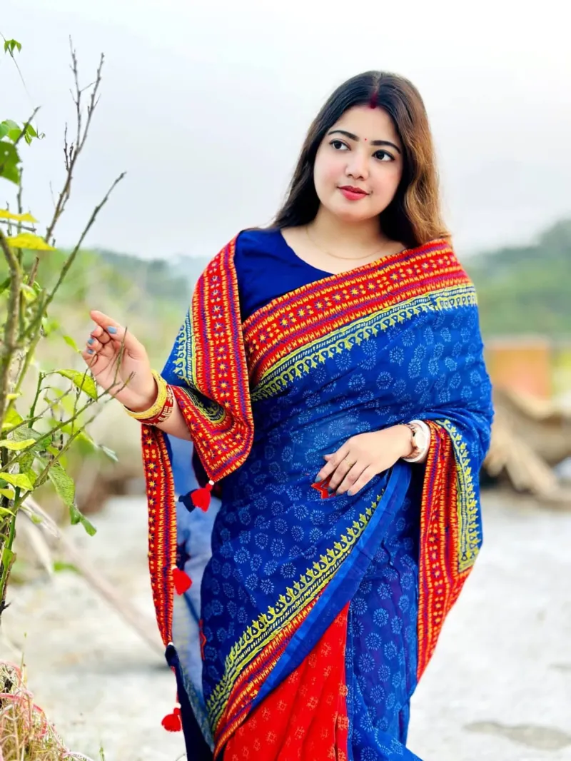 Women's Boishakh Half Cotton Saree with Blouse Piece, 5 Colours