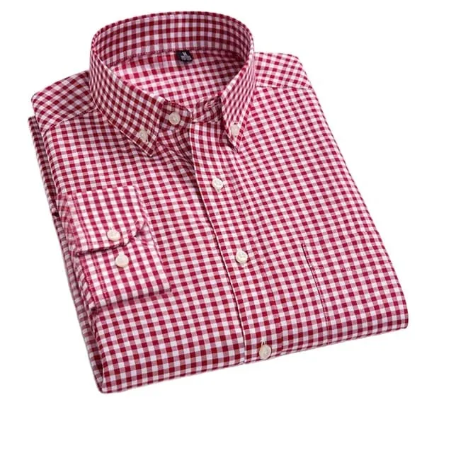 Men's Long Sleeve Office Check Shirt in Pure Cotton, M to XL