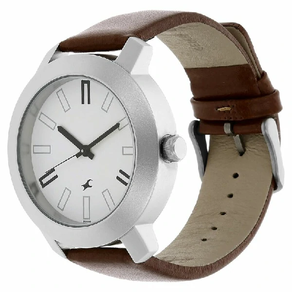 Fastrack NS3120SL01 Quartz Analog White Dial Leather Strap Watch